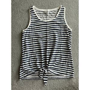 Tommy Bahama Tank Top Medium 100% Linen Striped Nautical Knot Beach Navy Blue